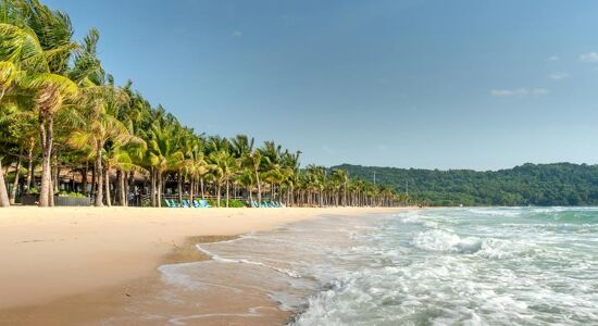 Panoramic view of Phu Quoc’s tropical paradise for a scenic Phu Quoc Tours banner by Legend Travel Group.
